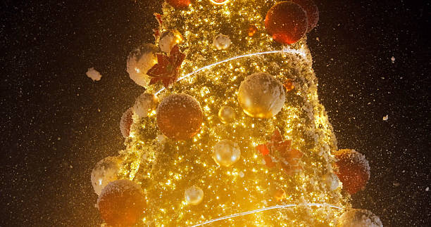 istock Golden Christmas Tree with Snow and Festive Lights at Night 2249200847