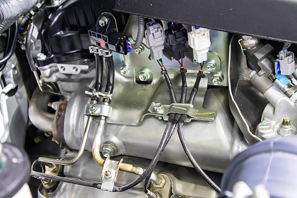 istock focused on the automotive industry within the contemporary new automobile engine room, machine displays all components and has an open hood. the new car's engine compartment. 2249204721