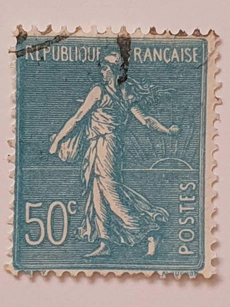 istock Vintage French “La Semeuse” postage stamp 50 centimes light blue circa 1903–1906 2249210049
