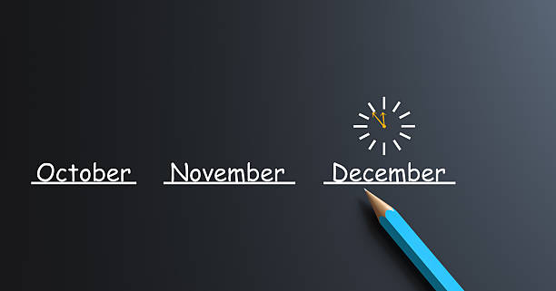 istock DECEMBER  Calendar with Clock on Chalkboard Background 2249213363