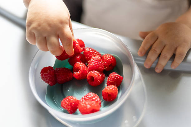 istock Child's Hands Eating Raspberries in Bowl Close-Up 2249220189