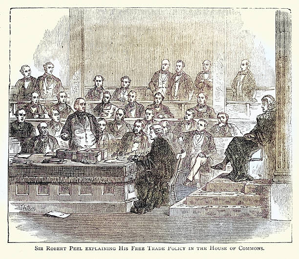 istock Robert Peel explaining his Free Trade Policy in the House of Commons, Vintage illustration, 19th Century, Victorian 2249221815