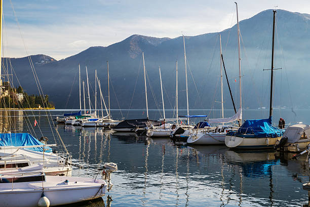 Yachts (sailboats) in harbor  - parking lots in Geneva or La