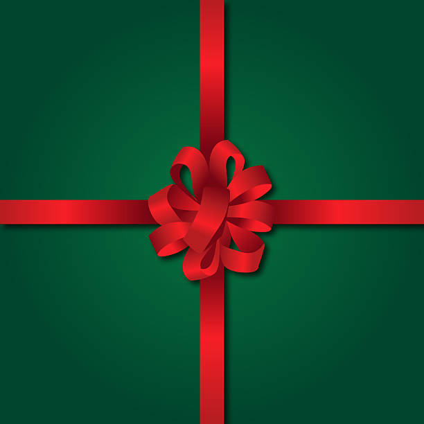 istock Merry Christmas Card Template With A Shiny Bow & Ribbon On A Green Base 2249235870
