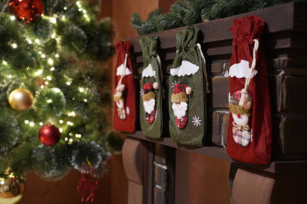 istock New year decoration - Socks hanging from the fireplace - Christmas time 2249241770