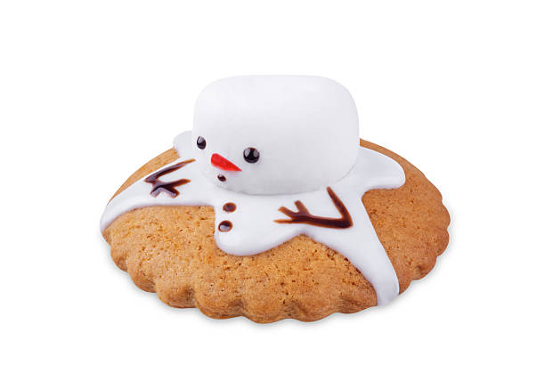 istock Gingerbread cookie with melting snowman topping on a white isolated background 2249242005