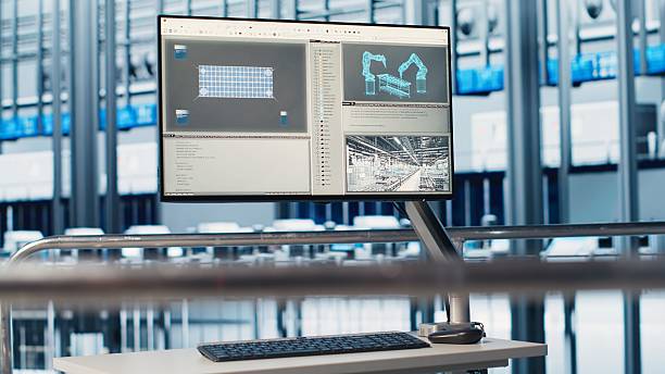 istock Monitor in industry 4.0 industrial plant used to automate robotic machines 2249243802