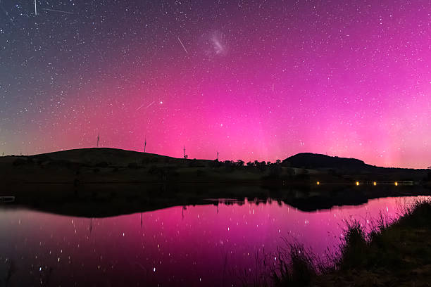 istock Aurora Australis display lights up the sky in pinks over the dam 2249252855