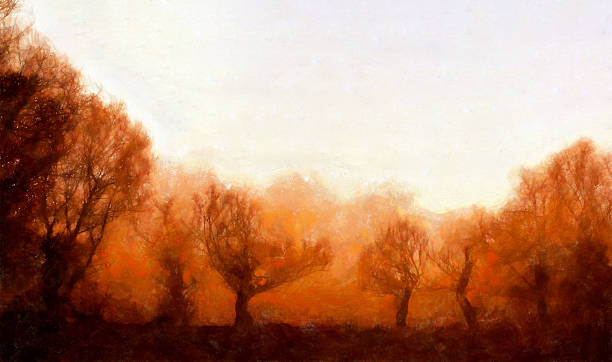 istock Dark oil landscape painting showing old forest 2249254580