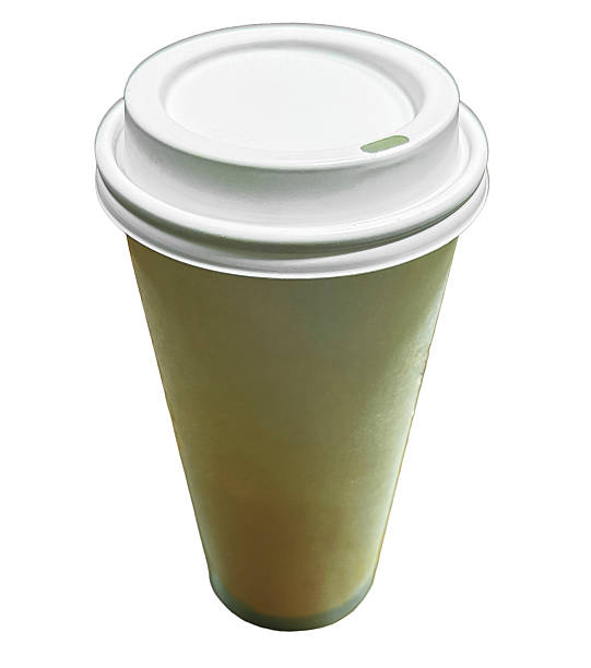 Studio product shot of a disposable paper coffee cup with white plastic lid isolated on a clean white background. Minimal eco-style takeaway drink container suitable for coffee, tea, hot beverages, café branding, menu design, packaging mockups, and food service advertising.