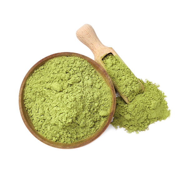 istock Henna powder in bowl and scoop isolated on white, top view 2249273855