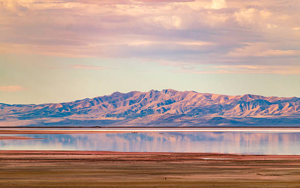 istock Great Salt Lake, water reflection, pink Salt Lake, mountain background 2249275700
