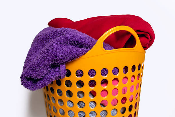 Collection set colorful clothing basket isolated on white background with clipping path