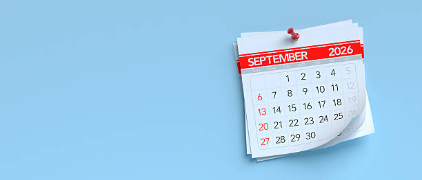 istock September 2026 Calendar with Red Thumbtack on Blue 2249279542