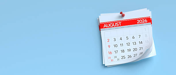 istock August 2026 Calendar Page with Thumbtack on Blue Background 2249279543