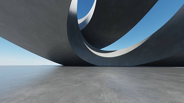 istock Abstract curved architecture background, Empty exterior space with concrete floor, Futuristic modern building for car presentation backdrop, 3d rendering 2249282190
