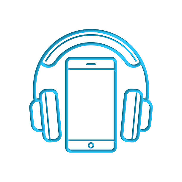 istock Headphones with smartphone. Icon cut out on white paper with blue background 2249285084