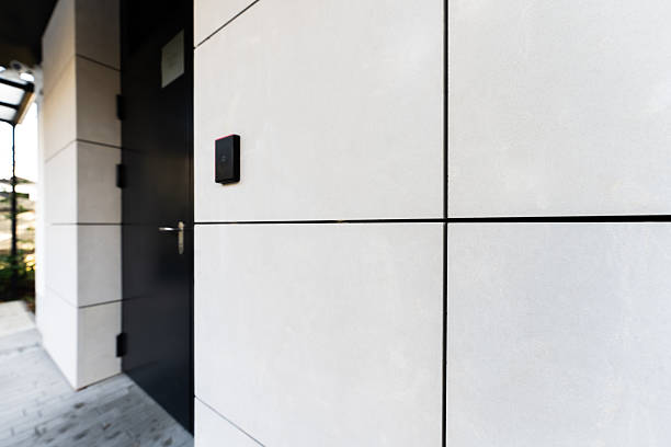 istock Modern Building Entrance With Large White Wall Panels Precise Lines And Clean Contemporary Architecture 2249287122