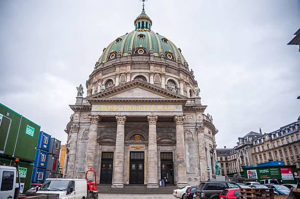 Copenhagen, Denmark - February 6, 2017. Close-up of the Frederiks Kirke, Fredericks Church, in the city center of Copenhagen.