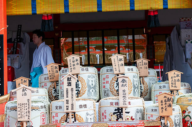 Kyoto, Japan - December 29, 2019. Close-up of a market at the entrance to the Fushimi Inari torii gates in the city of Kyoto.