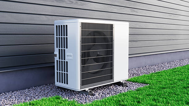 istock Air heat pump near modern house - 3d rendering 2249291529