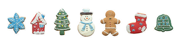 istock Christmas cookies set, snowman, gingerbread, X'mas tree, red sock isolated on white background (clipping path) for Xmas party holiday homemade food seasonal festive design decoration template 2249293981