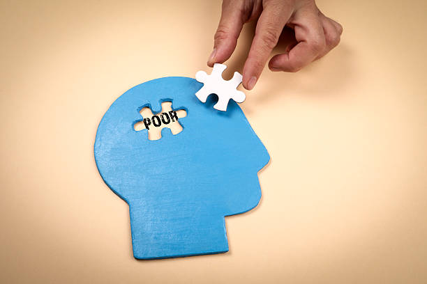 istock Poor Mind Concept With Blue Head Silhouette And Puzzle Piece 2249294187