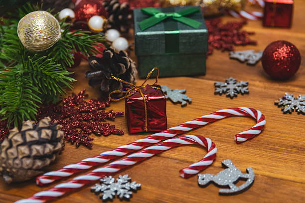 istock A green gift box among the Christmas decorations 2249297053