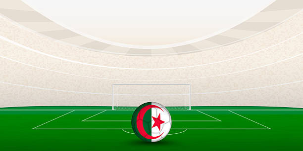 istock Algerian Football Stadium with National Flag Soccer Ball. 2249297103