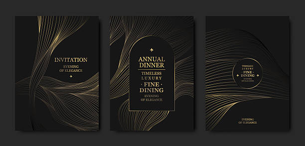 Premium gold background card design, elegant wave lines, abstract patterns, VIP aesthetic, luxury gala invitations. Modern vector template, dark geometric frame for events, invitations, posters, flyers.
