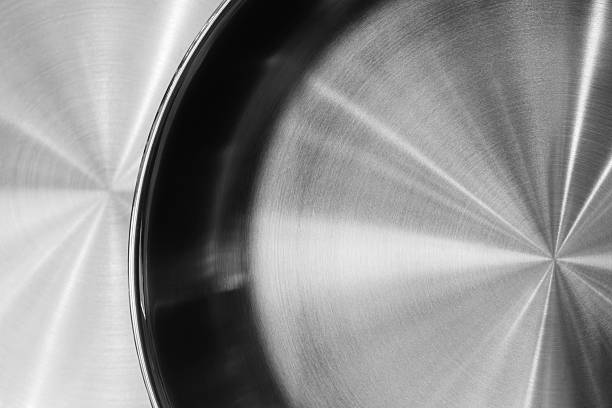 istock Silver frying pan with black rim. frying pan is shiny and has a smooth surface as an abstract metallic texture background for web banner template page design 2249301885