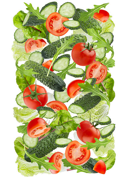 istock Healthy eating background. Fresh vegetables as DNA spiral. Salad ingredients - cabbage, tomatoes, cucumber, leafy greens fly, isolated. Great for farm-fresh organic produce, culinary advertising. 2249302124