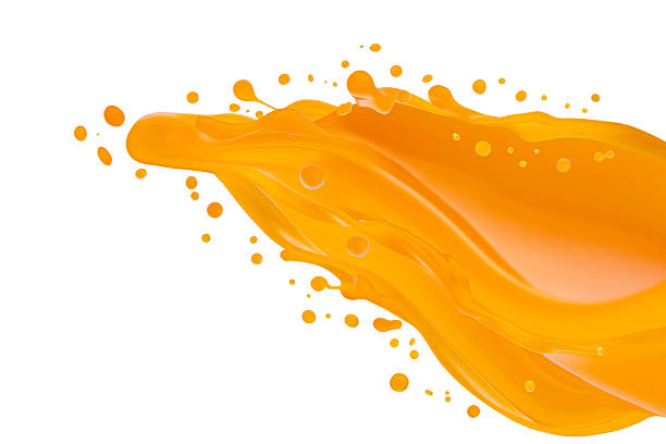 istock Flow of fresh orange color carrot or mango juice with dynamic splashes, flying drops, isolated on white background. Healthy organic drink for design of detox diet menu, fitness cuisine or restaurant. 2249302141