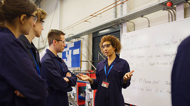 istock Female Tutor By Whiteboard With Students Teaching Auto Mechanic Apprenticeship At College 2249306329