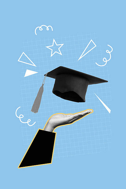 istock Creative trend artwork design collage sketch of silhouette hand hold cap toss levitate education diploma university college study success 2249309392