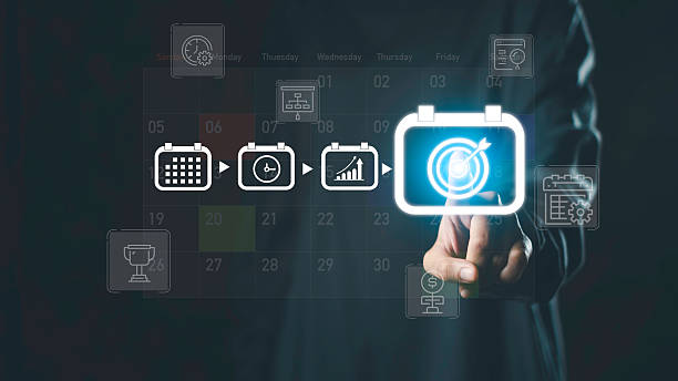 istock Project management concept showing timeline target planning, goal tracking, and performance setting through digital icons. Designed for strategic task management, productivity, and business success. 2249319671