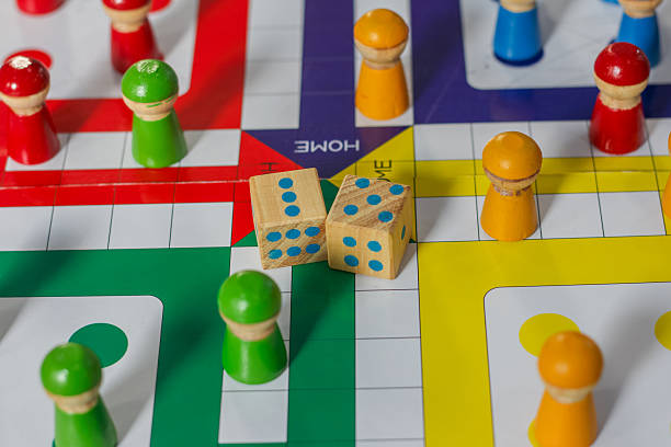 istock Ludo board game with wooden playing pieces and dice. 2249324203