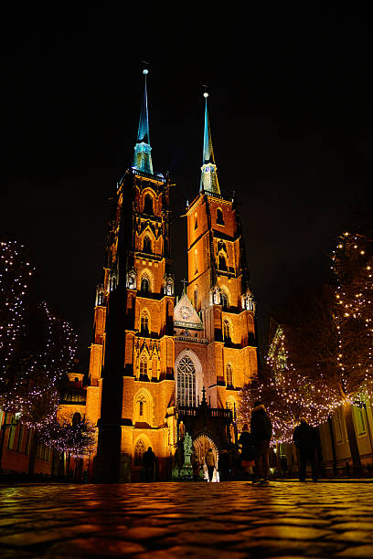 istock Illuminated Wroclaw Cathedral with Christmas lights at night 2249324344