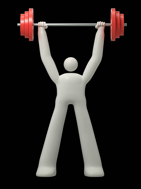 A man lifts a heavy barbell, symbolizing strength and determination. 3D rendering, conceptual image. Isolated on white background.