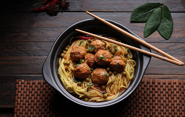 Pork and Beef Meatballs with Rice Noodles