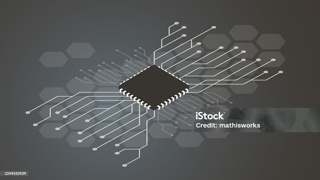 Microchip A black square microchip sits at the center of this tech-themed illustration, complete with a complex circuit background with a hexagonal pattern and a gray gradient background. Useful for communicating a broad range of technology themes, and serving as a graphic background. Complexity stock vector Microchip A black square microchip sits at the center of this tech-themed illustration, complete with a complex circuit background with a hexagonal pattern and a gray gradient background. Useful for communicating a broad range of technology themes, and serving as a graphic background. Complexity stock vector