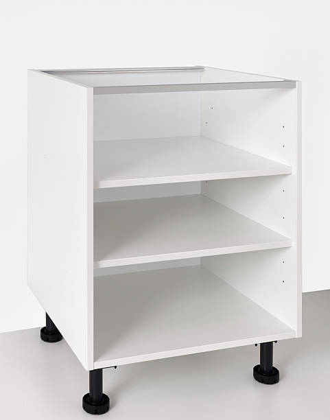 istock 90 cm White Kitchen Base Cabinet with Open Shelves and Black Plastic Feet 2249334559