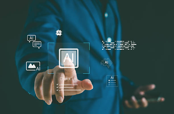 istock Artificial intelligence and business technology concept showing a professional touching a virtual interface with AI icons and holographic elements representing automation, data innovation. 2249338177