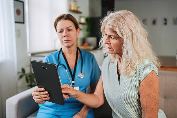 istock Mature nurse using digital tablet to consult with senior patient at home 2249341831