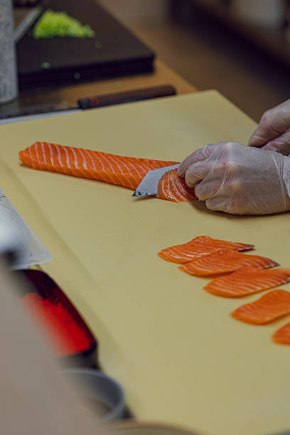 istock The process of cutting sashimi by a professional chef in a restaurant kitchen 2249348382
