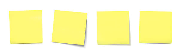 istock Four Yellow Sticky Notes in a Row on White Background for Office Organization and Planning 2249351067