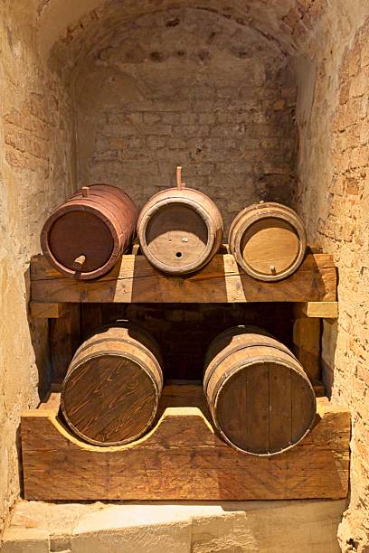 istock Wooden oak barrels. 2249358587