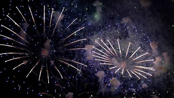 istock evening explosive spectacle, colorful night sky fireworks, vivid illumination from fireworks brightens evening darkness, spectacular fireworks illuminate night with vibrant colors and dazzling 2249359463