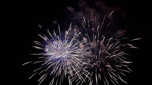 winter night sky illumination effect, spaceinspired fireworks with shimmering trails for festive atmospheres, serene winter festival scene enhanced by starry fireworks and smoky cosmic backgrounds