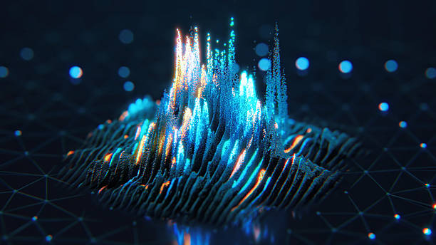 glowing data pattern - analisi digitale, intelligenza artificiale, tecnologie emergenti - misurare foto e immagini stock